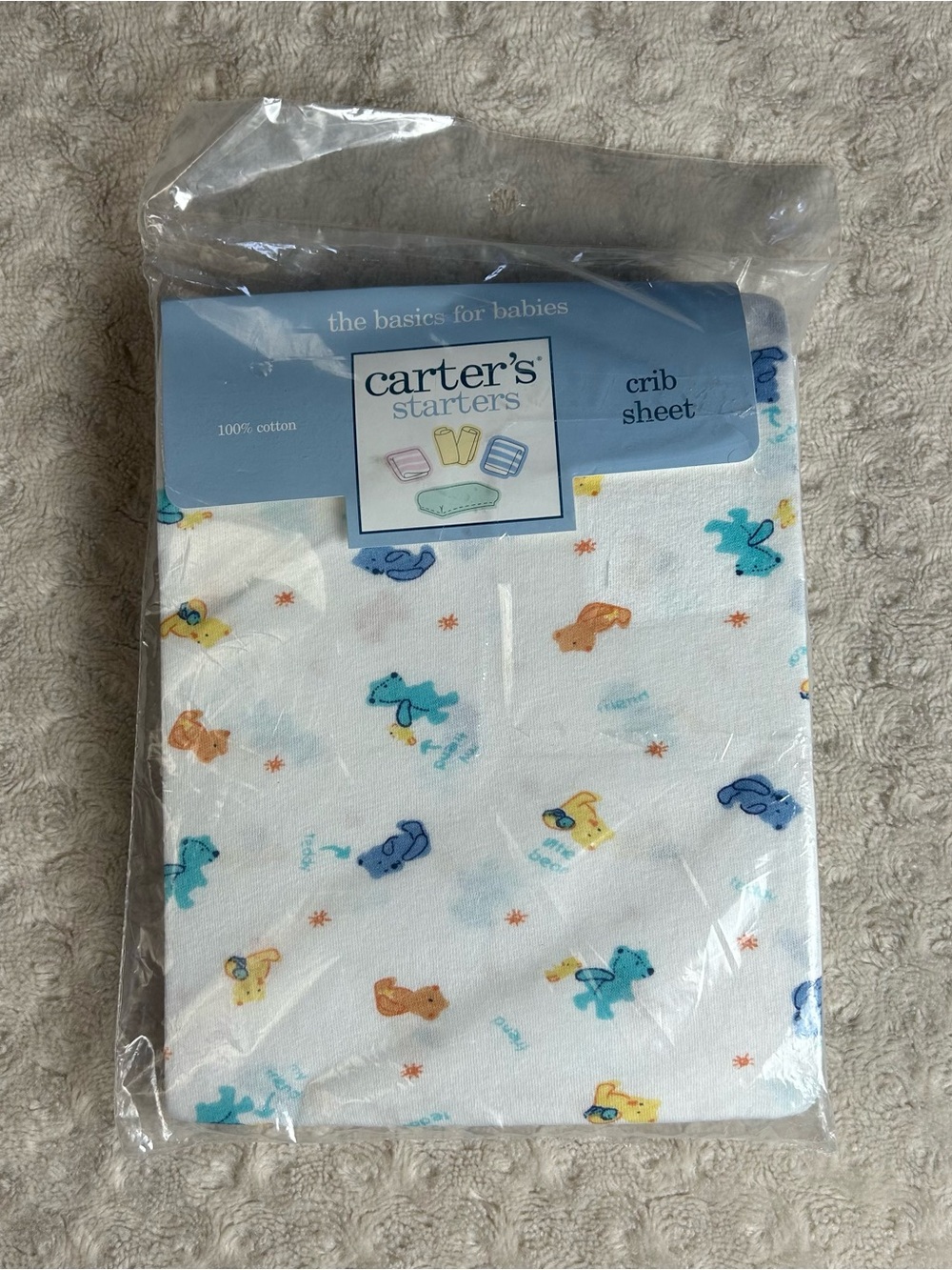 Carter's Starters Crib Sheet Teddy Bear Blue White My Friend Cotton Vintage 2001